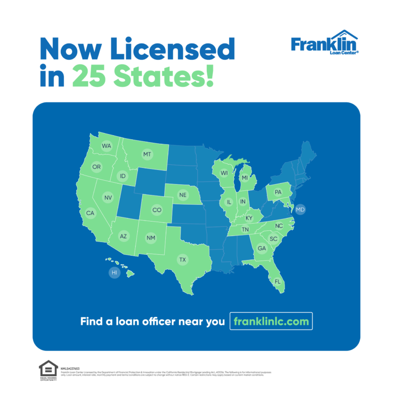 Map graphic announcing that Franklin Loan Center is licensed in 25 states.