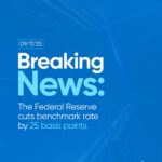 Breaking news carousel cover announcing a 25-basis-point Federal Reserve benchmark rate cut.