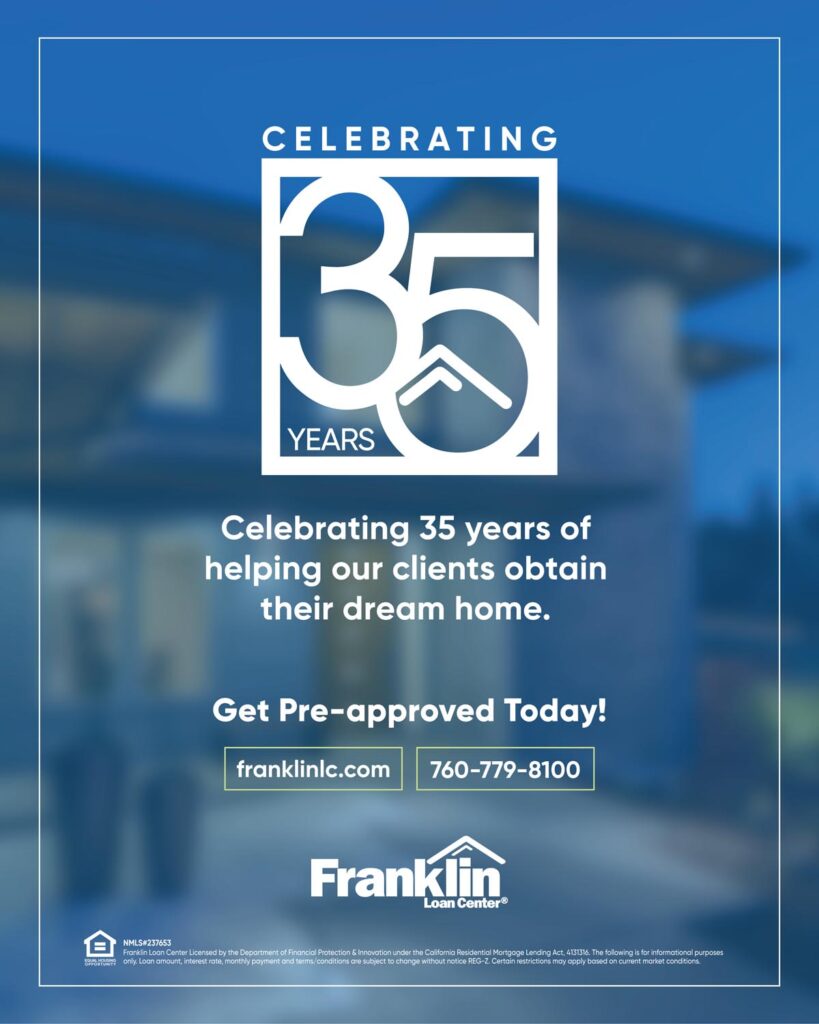 Franklin Loan Center print ad celebrating 35 years of helping clients obtain their dream homes.