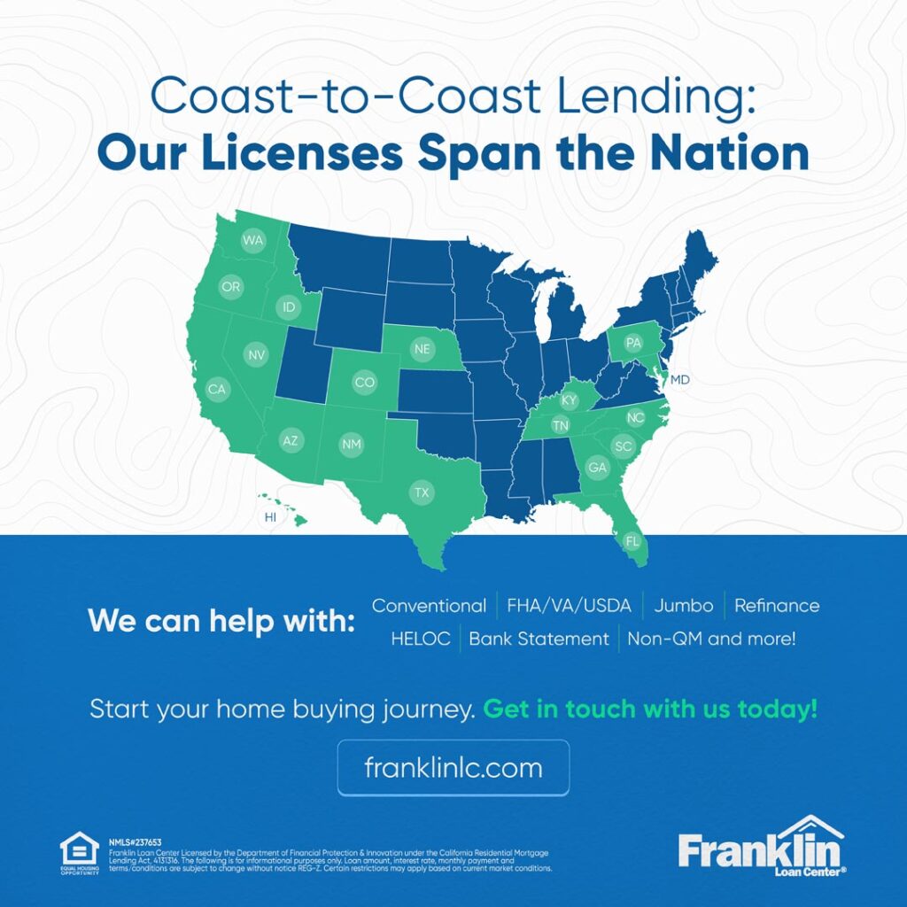 Map showing the states where Franklin Loan Center is licensed