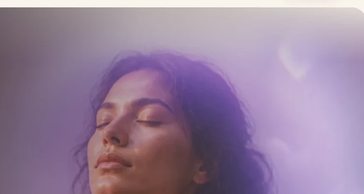 Close view of the violet-toned generated portrait used as placeholder imagery on the homepage hero.